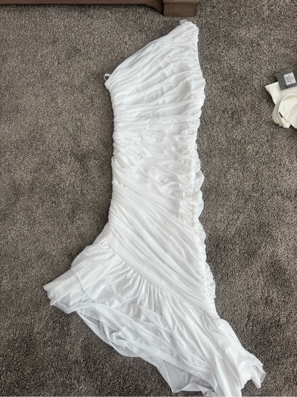 Used White One-Shoulder Ruffled Mid Dress Size Medium